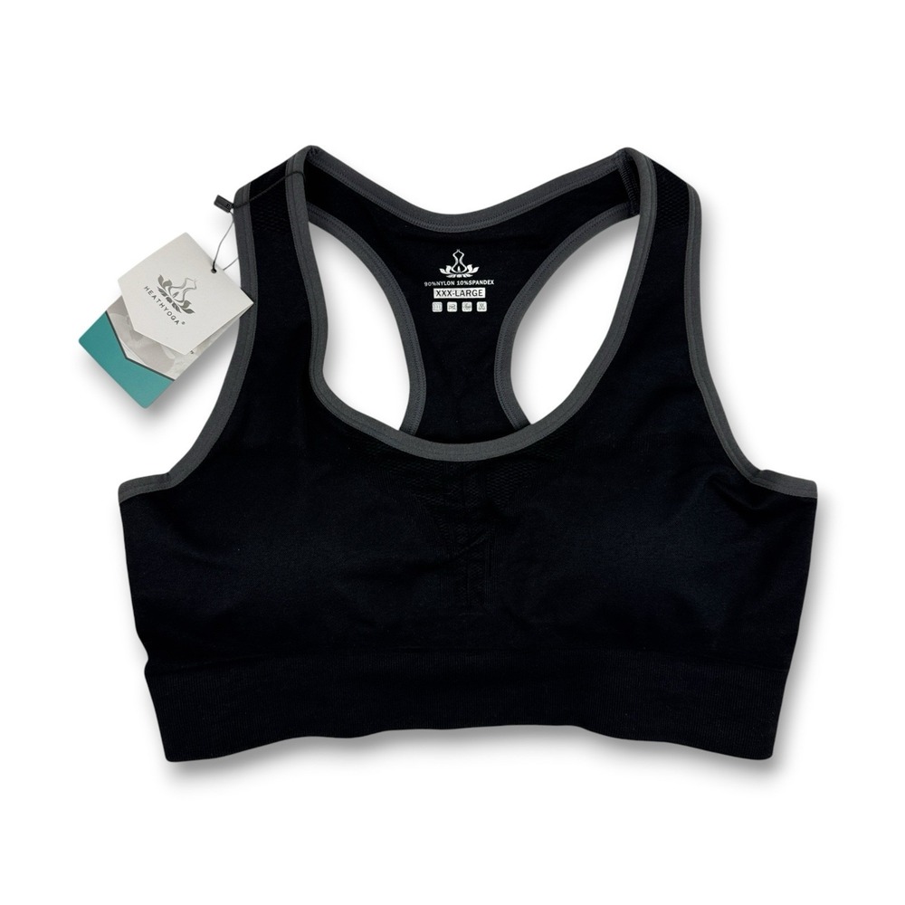 Healthyoga Sports Bra Sz XXXL 3XL Athletic Yoga Running Black Racer Back Top NWT - Picture 3 of 10